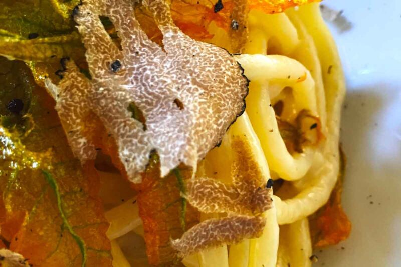 Pici con Tartufo fresco e fiori di zucca